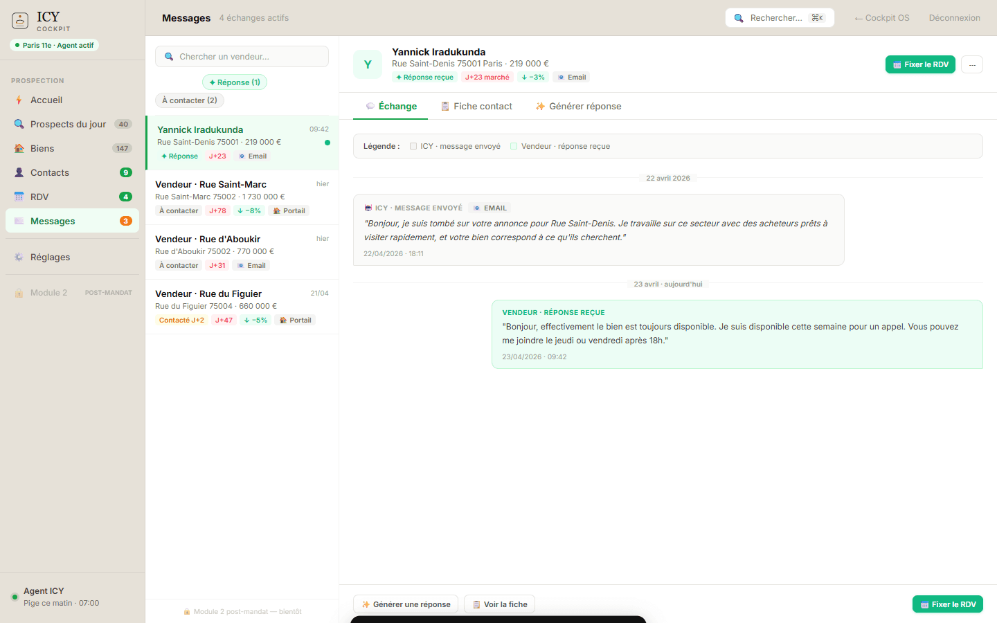 ICY Cockpit — brouillon de réponse généré