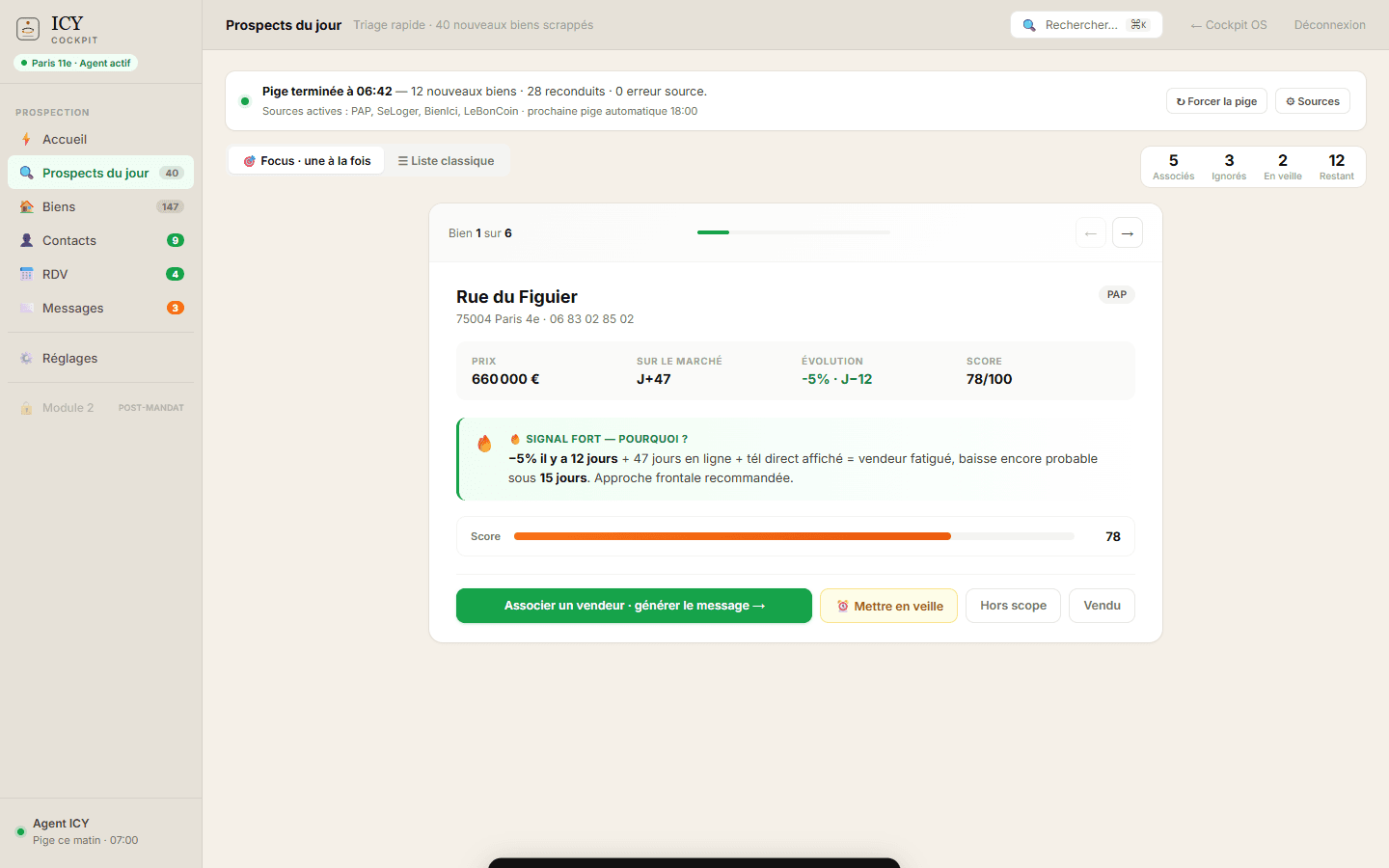 ICY Cockpit — Prospects du jour, focus mode